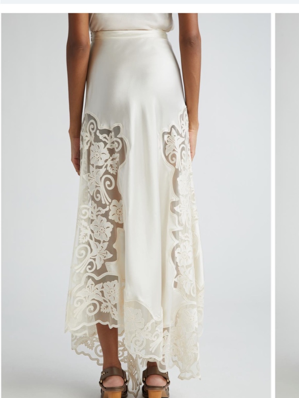 Ulla Johnson Cream Asymmetrical Lace-Trim Silk Skirt - Picture 2 of 4